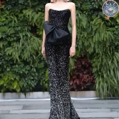 新品 未使用 レディース ウェディングドレス フォーマルドレス パーティードレス ウエストリボンのスパンコール ベア イブニングドレス