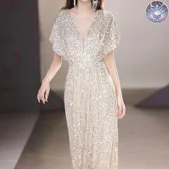 新品 未使用 レディース ウェディングドレス フォーマルドレス パーティードレス スパンコールが美しい シンプルオシャレなお袖ありロングドレス