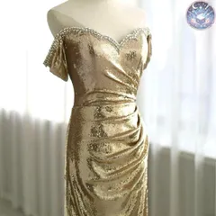 新品 未使用 レディース ウェディングドレス フォーマルドレス パーティードレス スパンコールにストーンがゴージャスなオフショル ロングドレス