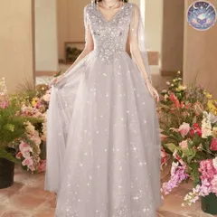 新品 未使用 レディース ウェディングドレス フォーマルドレス パーティードレス お花のデザインに肩からのビジューにチュールがオシャレなドレス