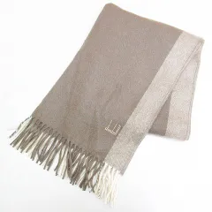 ダンヒル dunhill ヘリンボーン柄 マフラー ストール カシミヤ 茶系 ブラウン ロゴ 文字 刺繍 フリンジ