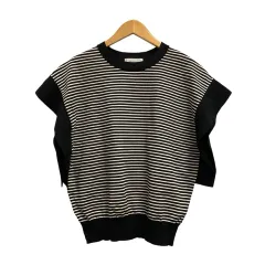 オペークドットクリップ OPAQUE.CLIP ニット セーター ノースリーブ クルーネック ボーダー 36 黒 ブラック 白 ホワイト レディース