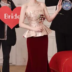 新品 未使用 レディース ウェディングドレス フォーマルドレス パーティードレス 花柄生地にペプラムデザインが可愛い ベア イブニングドレス