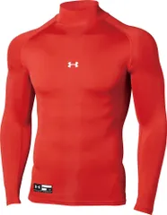 アンダーアーマー UNDER ARMOUR 野球&ソフトボール UA ヒートギアアーマー コンプレッション ロングスリーブ モック シャツ メンズ 長袖トップス 吸汗速乾 抗菌防臭 部活 クラブ 通気性  1358645 600 RED