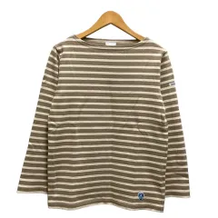 オーチバル ORCIVAL オーシバル Tシャツ バスクシャツ ボートネック 綿 ボーダー 長袖 0 茶 ブラウン 白 ホワイト レディース