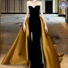 新品 未使用 レディース ウェディングドレス フォーマルドレス パーティードレス バイカラーがオシャレなスリット入り ベア イブニングドレス