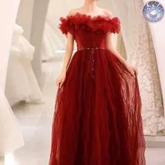 新品 未使用 レディース ウェディングドレス フォーマルドレス パーティードレス フリルにパールが可愛い オフショル イブニングドレス