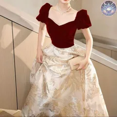 新品 未使用 レディース ウェディングドレス フォーマルドレス パーティードレス 煌びやかな花柄が美しい パール付きパフスリーブ ロングドレス