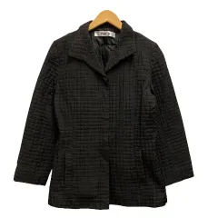 voir ll ジャケット 92313 Vネック チェック 裏地 長袖 L 黒 ブラック レディース