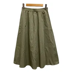 ナチュラルビューティーベーシック NATURAL BEAUTY BASIC スカート 017-9120531 フレア ギャザー 無地 裏地 ミディ丈 XS 緑 カーキ レディース
