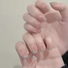 [NEURAD]ネイルチップ 24枚入 付け爪 ショート 夏 春 スモーキーブルー フレンチチーク ふんわり甘 透明感 肌映え ルームジェル 人気 和風 かわいい シンプル おしゃれ 成人式 入学式 卒業式