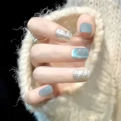 [NEURAD]マグネットネイルチップ 30枚入付け爪 ショートターコイズブルー・キャッツアイネイル 夏 人気 和風 かわいい シンプル おしゃれ 成人式 卒業式 結婚式