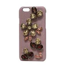 DOLCE&GABBANA(ドルチェアンドガッバーナ) 携帯電話ケース - ライトピンク スマートフォンケース/ビジュー/フラワー(花) レザー