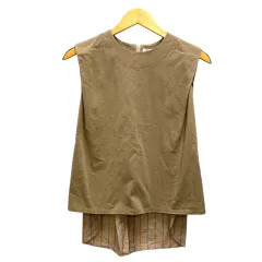 B&Y ユナイテッドアローズ BEAUTY&YOUTH ビューティー&ユース カットソー クルーネック ノースリーブ ストライプ スリット ベージュ