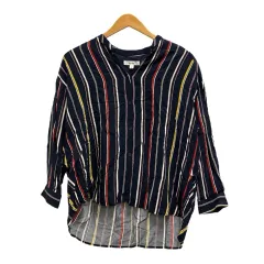 ニコアンド Niko and.. シャツ 長袖 オープンフロントネック ストライプ ST81CB02KO 3 紺 ネイビー 白 ホワイト 黄 イエロー 赤 レッド