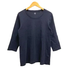ユニクロ UNIQLO Ｔシャツ カットソー クルーネック 七分袖 無地 XL 紺 ネイビー
