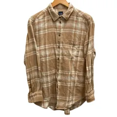 ギャップ GAP シャツ トップス 長袖 チェック柄 XS ベージュ 