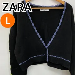 ZARA ザラ トップス 長袖 カーディガン 花柄 ブラック レディース Lサイズ 【CT2537】