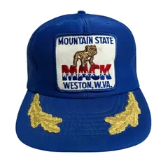 【キャップ/帽子】MACK TRUCKS MOUNTAIN STATE (マックトラックス) ビンテージ トラッカーキャップ ワッペン ブルー 青 ゴールド 金