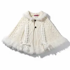 ドーリーガールバイアナスイ DOLLY GIRL BY ANNA SUI ポンチョ カーディガン ケーブル編み リボン フード ファー 白 2サイズ 986705