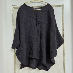 シャーリング ブラック ルーズフィット ブラウス