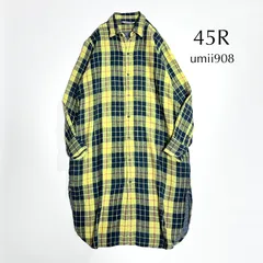 cY95 umii908 45R ガーゼコットンシャツワンピース ワンピース シャツ ロングワンピース 長袖 チェック チェック柄 イエロー 黄色 ボタン ポケット フォーティーファイブアール ウミ908