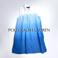 cY56 POLO RALPH LAUREN 麻100% ノースリーブ トップス シャツ ブラウス チュニック ワンピース グラデーション 麻 リネン ブルー 青 ポニー刺繍 リネン100% シャツワンピース ポロラルフローレン