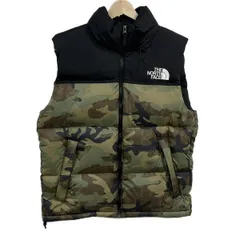 THE NORTH FACE(ノースフェイス) ダウンベスト サイズM メンズ - カーキ×グリーン×マルチ 迷彩柄/秋/春