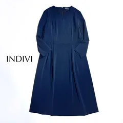 cY92 INDIVI 洗える フィット＆フレア ストレッチワンピース ロングワンピース フォーマル ワンピース スーツ ネイビー 紺 卒業式 卒園式 ママさんスーツ 入学式 入園式 インディヴィ 定価20,900円