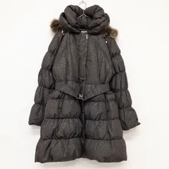 BALMAIN　バルマン　ダウンコート　ベルト　フード　ファー　レオパード　総柄　ポリエステル　ブラウン　レディース　L　b00336