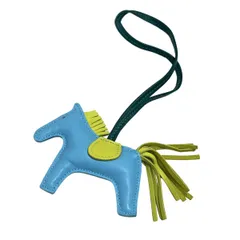 HERMES(エルメス) キーホルダー(チャーム)美品  ロデオチャームPM ライトブルー×イエロー×ダークグリーン