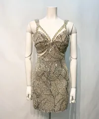 2199 Tika ティカ キャバクラ ドレス ミニ キャミ タイト シースルー ストレッチ スパンコール キャバドレス M