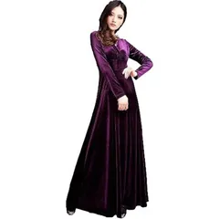 [Platinum Liberty] プラチナ リバティー Vネック ハイウエスト エンパイアウエスト マキシ 丈 ロング (紫, M)