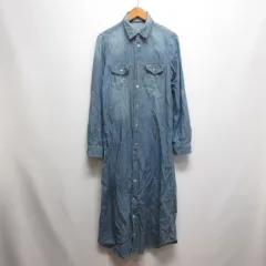 アースミュージック&エコロジー EARTH MUSIC & ECOLOGY 長袖 マキシ ロング シャンブレー シャツ ワンピース M ブルー