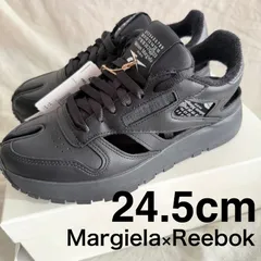 【新品未使用】Margiela × Reebok タビ ローカットブラック24.5cm US6.5 クラシック希少　在庫レザー　箱付き　デコルディケ　ブラックレザー　US6.5 早い者勝ち　海外購入品　箱・袋付き　ソックスコーデ　ユニセックス　クラシック