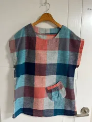 (日本 ヴィンテージ) CHECK ノースリーブ Tシャツ ボックス オーバーサイズ コットン 35 M-L