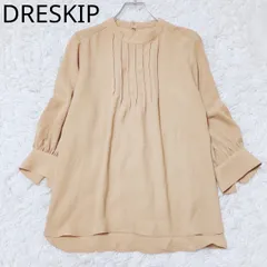 ドレスキップ　ブラウス　ピンタック　バンドカラー　ゆったり　ラウンドヘム　カジュアル　シンプル　上品　イエロー系　Lサイズ