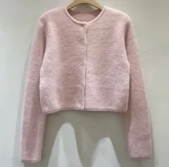 ピンク アンゴラ ショート クロップド ニット カーディガン