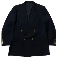 M バーバリー ウール モヘア ゴールド ボタン ダブル ブレーザー ジャケット ネイビー