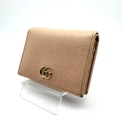 【 良品 】GUCCI　グッチ　GGマーモント　コンパクトウォレット　二つ折り財布　レザー　ピンクベージュ