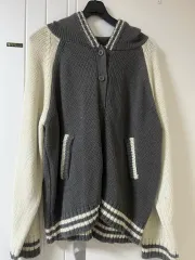 グレー/アイボリー バイカラー ニット カーディガン