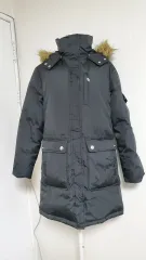 DKNY ブラック ダックダウン フード ロングダウンジャケット