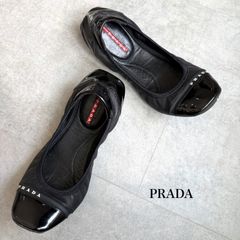 PRADA プラダ バレエシューズ レザー フラットシューズ リボン 黒