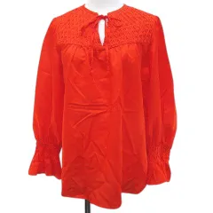 ボールジー BALLSEY トゥモローランド 長袖 シャツ 36 ブラウス オレンジ 無地 リボン 加工 ギャザー コットン シルク