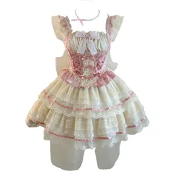 新品 [トクとユウ] キャミソール ミニスカート ゴスロリ ガールズ リボン ティアード Lolita ジャンパースカート 宮殿風 森ガール お姫様 病みかわいい お茶会 文化祭 イベント