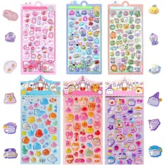 【送料無料】ANZOBEN シール ぷくぷくシール 可愛い 6枚セット 3D 立体 ぷっくり ごほうび 子供 大容量 詰め合わせ スマホケース 手帳 diy 贈り物 （B）