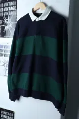 (L-XL) MUSINSA ムシンサスタンダード カラ 長袖Tシャツ ラグビー ストライプ-170E2