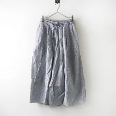 美品 サマンサモスモス Samansa Mos2 SM2 ストライプフリルワイドパンツ F＼ブルー ゴム イージー キュロット【2400014765892】