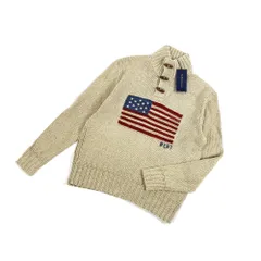 タグ付　POLO　RALPH　LAUREN　ポロラルフローレン　MNBLSWEM3W00132　星条旗　リネン　コットン　ニット　セーター　Sサイズ　ベージュ