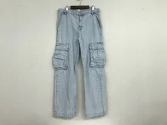 本物ザラZARAコットンデニムカーゴパンツメンズサーフアメカジワークミリタリーストリートスケータースーツモードドレスゴルフバイカー青ライトブルー31Mトルコ製